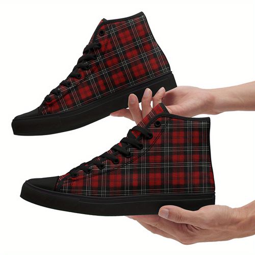 TEMU Women's Tartan Sneakers - British Punk Style Casual Walking Shoes With Lace-up Closure, Round Toe & Rubber Sole, For Vintage Streetwear