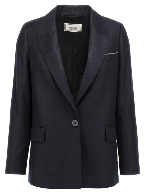 Lurex Single-Breasted Blazer Blazer And Suits Blue