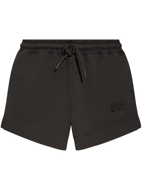 Logo-embroidered organic cotton track shorts - Black