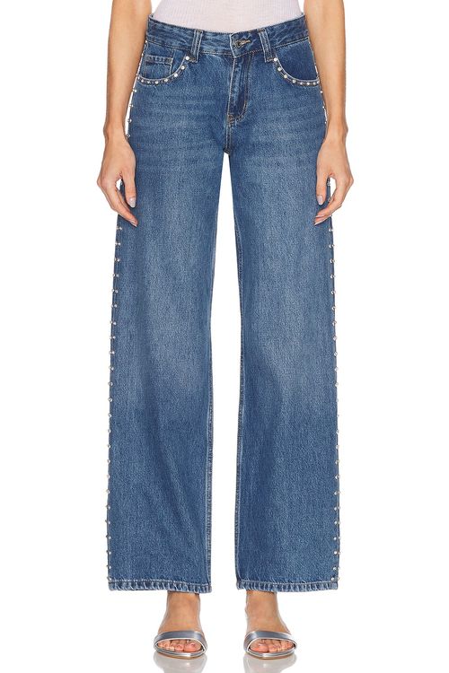 Sandy Liang Updo Straight Leg Jeans in Medium Blue - Blue.  29 also in 25, 26