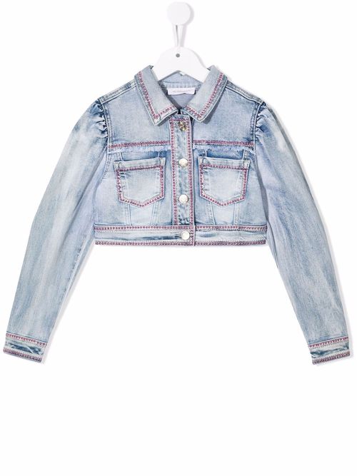 Crystal-embellished denim jacket - Blue