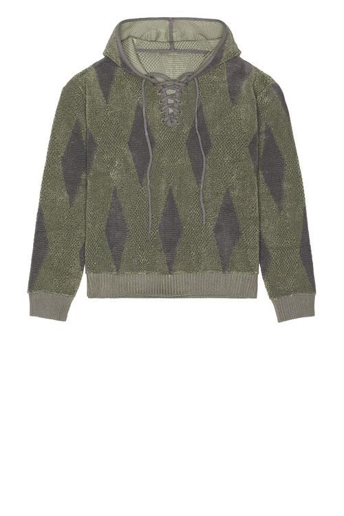 ISA BOULDER Small Argyle Towel Hoodie in Green
