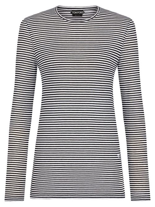 Long-Sleeved Striped T-Shirt With Tonal Tf Embroidered Logo
