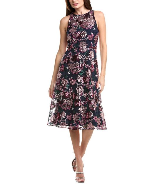 Embroidered Sequin Midi Dress
