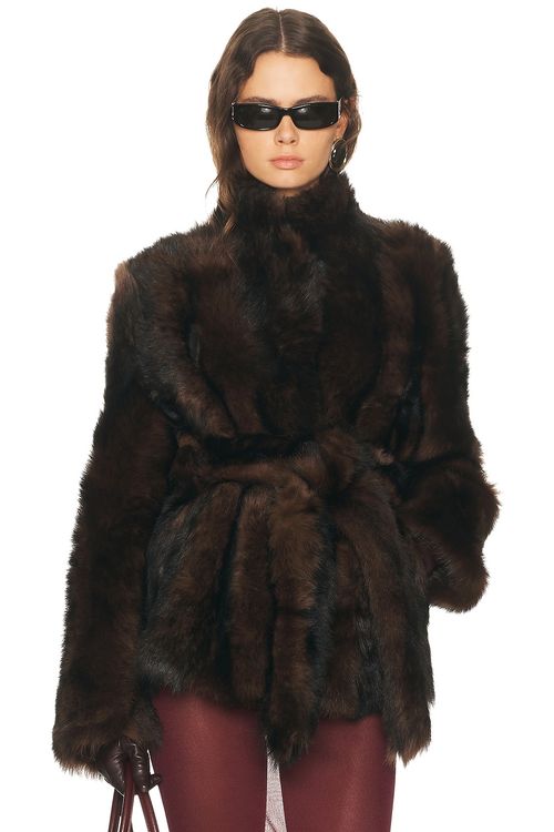 NOUR HAMMOUR Elsa Jacket in Brown Marble - Brown. XL also in