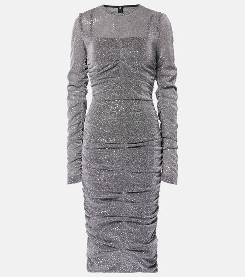 Sequined ruched midi dress