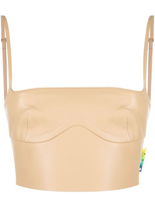 Cropped leather bustier top - Neutrals