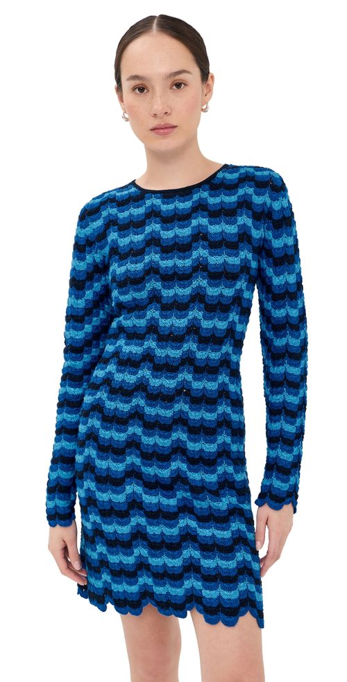 Solana Long Sleeve Crochet Mini Dress Blues