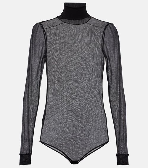 Mockneck sheer mesh bodysuit