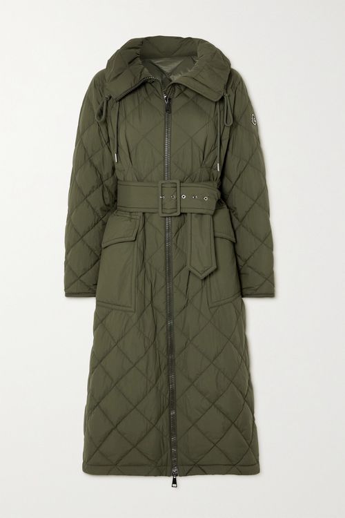 Caprier Hooded Belted Quilted Shell Down Coat - Army green - 1