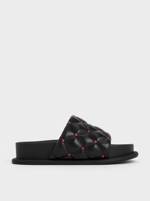 Charles & Keith - Dahlia Padded Quilted Heart-Print Sandals