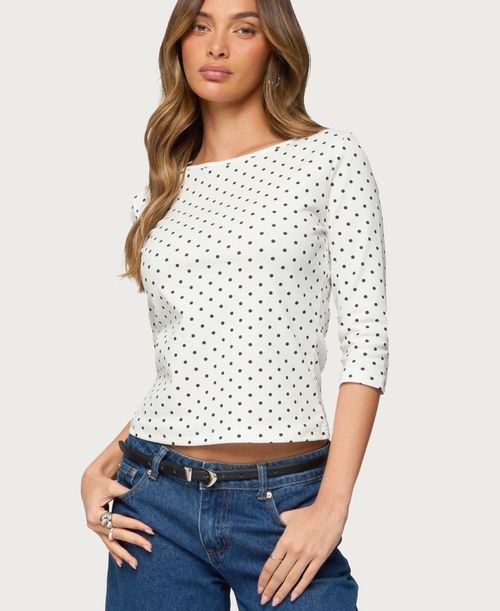 Women's Lela Polka Dot Quarter Sleeve Top - White-and-black