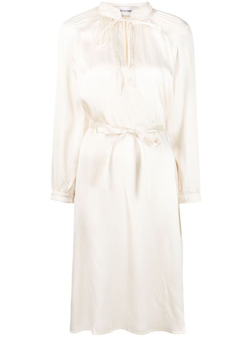 Long-sleeve wraparound silk dress - Neutrals