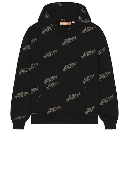Badfriend Star Hoodie in Black & Charcoal - Black. S also in L, XL/1X