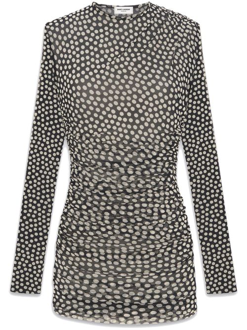 Polka-dot ruched tulle minidress - Black