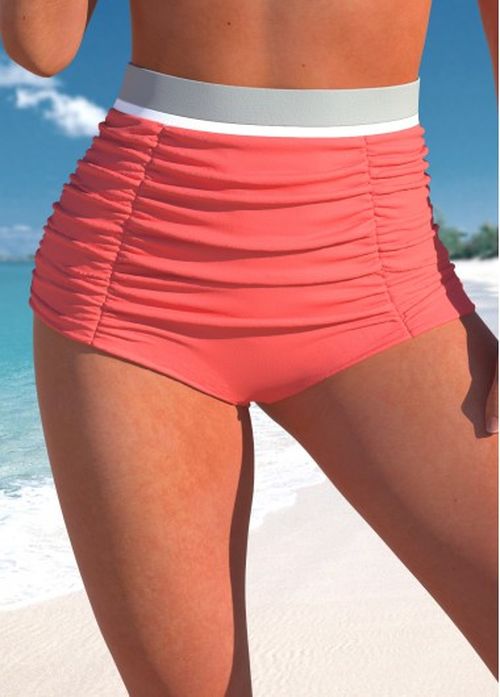 Modlily High Waisted Coral Ruched Bikini Botto