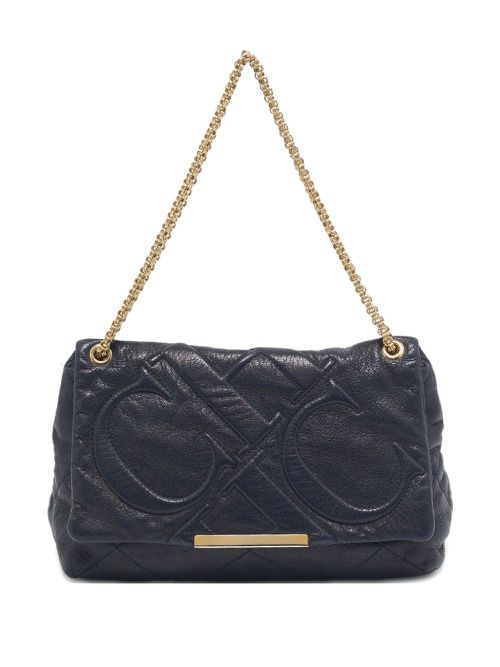 Logo-embossed leather shoulder bag - Blue