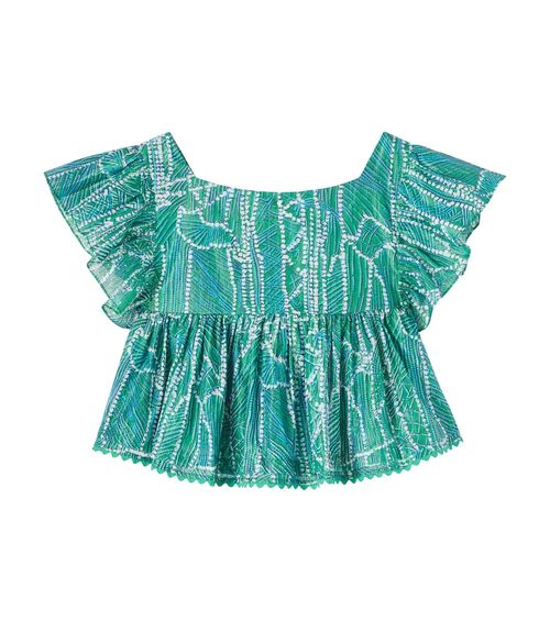 Cycas printed ruffled cotton-blend top
