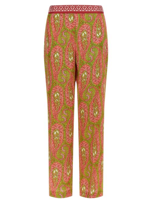 Paisley Foliage Twill Trousers — Pink