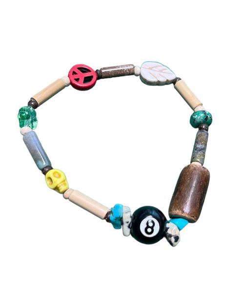 Eight Ball Wood Stone Beads Bracelet 001 