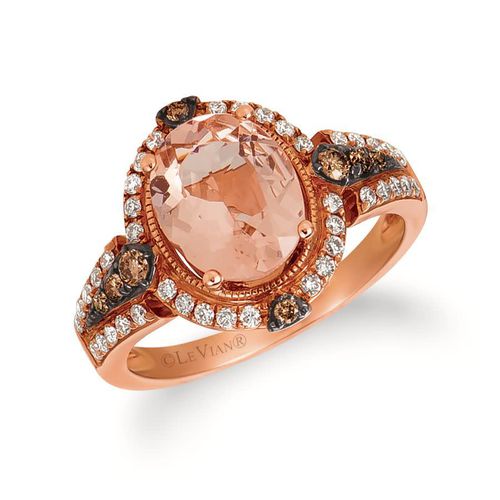 Ladies Peach Morganite Rings set in 14K Strawberry Gold
