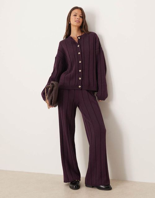 Knitted cotton trouser co-ord in plum-Purple