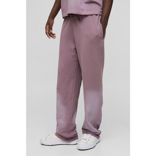 BoohooMAN Mens Relaxed Fit Washed Rhinestone Joggers - Purple Cotton - Mediu