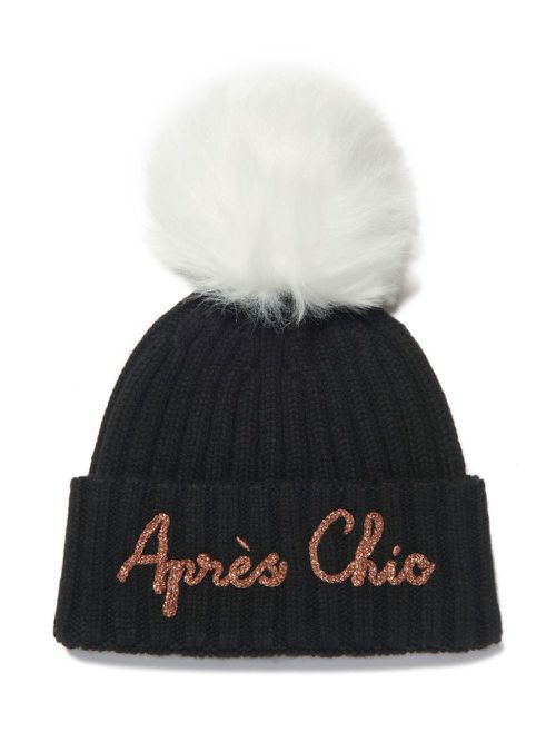 Pompom-detail ribbed beanie - Black