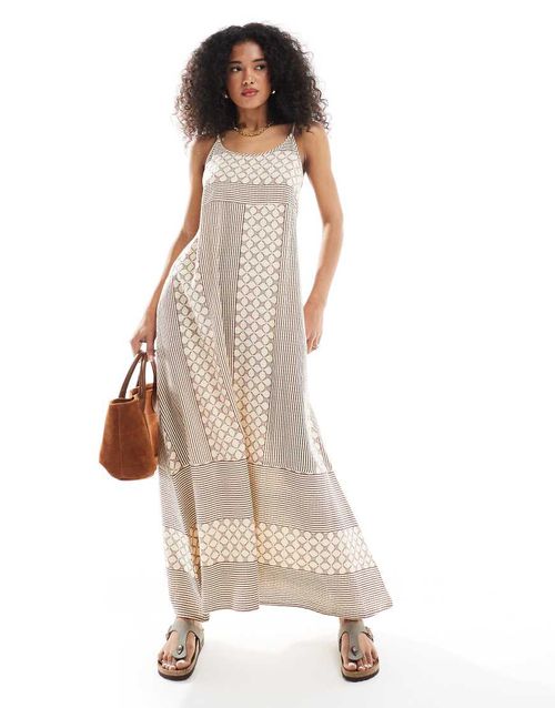 Native Youth | Native Youth embroidered cami midaxi dress in beige-Neutral  | Realry