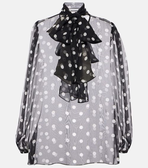 Polka-dot bow-detail silk chiffon blouse