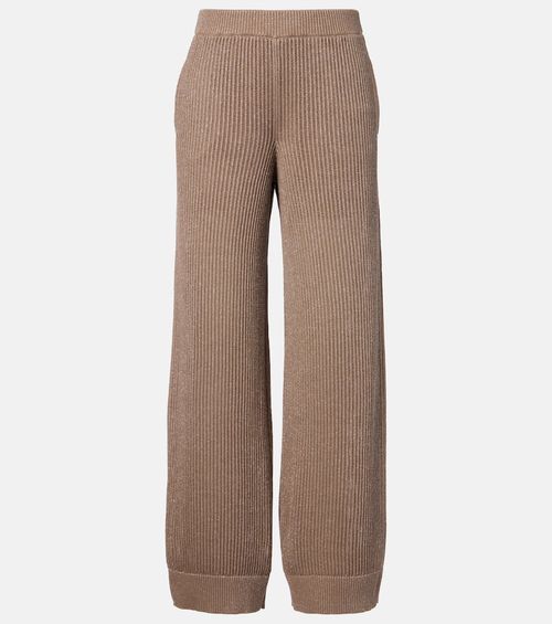 Ribbed-knit cotton-blend wide-leg pants