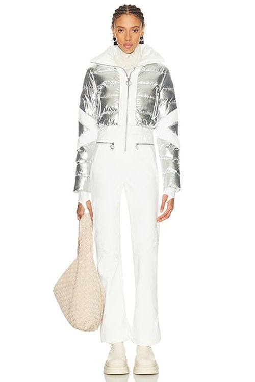 Fusalp Clarisse Ski Suit in Metallic Silver & Neige - Metallic Silver,White. 40 also