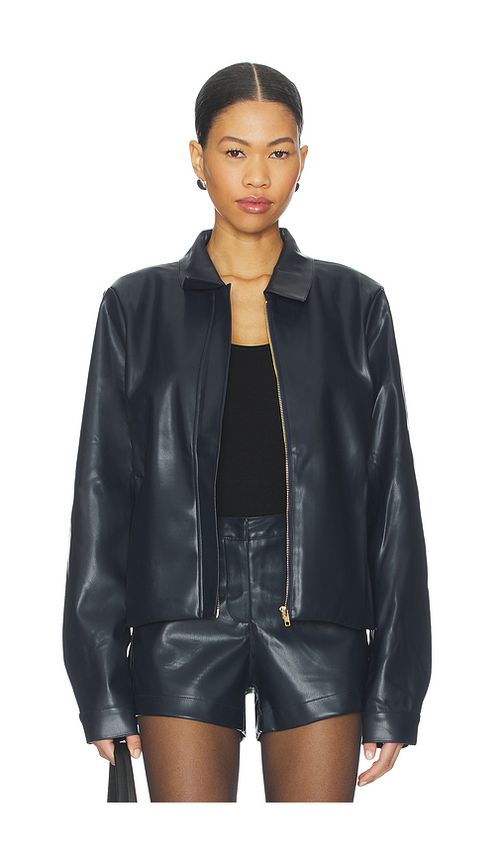 SNDYS Faux Benny Faux Leather Jacket in Navy. L. Also in XXS, XS, S, M