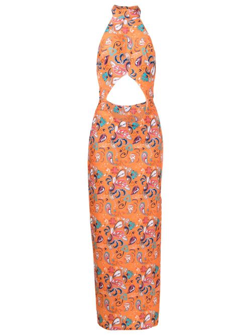 Graphic-print halterneck maxi dress - Orange