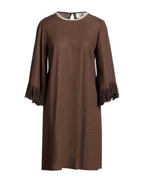 Woman Mini dress Chocolate brown Size M Linen, Viscose