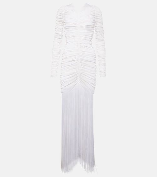 Guisa fringed shirred silk-blend gown