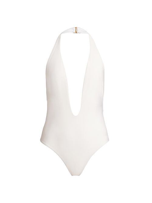 Women's Echauffe Plunging V-Halterneck One-Piece Swimsuit - Ivory