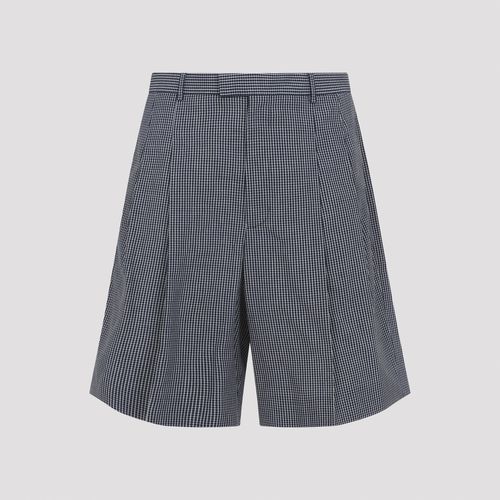 Double Pleat Checked Bermuda Shorts in Cotton
