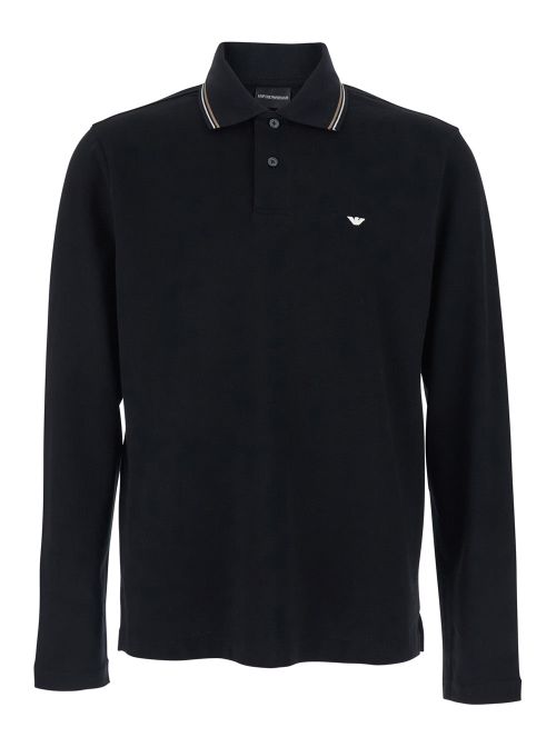 Long-Sleeve Cotton Polo Shirt — Black