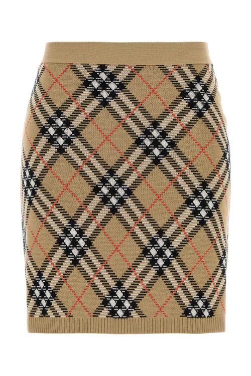 Argyle Wool Blend Mini Skirt — Beige