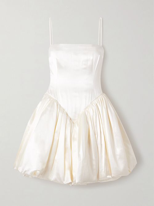 Bridie Gathered Silk And Wool-blend Satin Bustier Mini Dress - Off-white