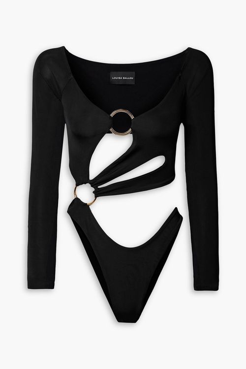 Cutout embellished stretch-jersey bodysuit