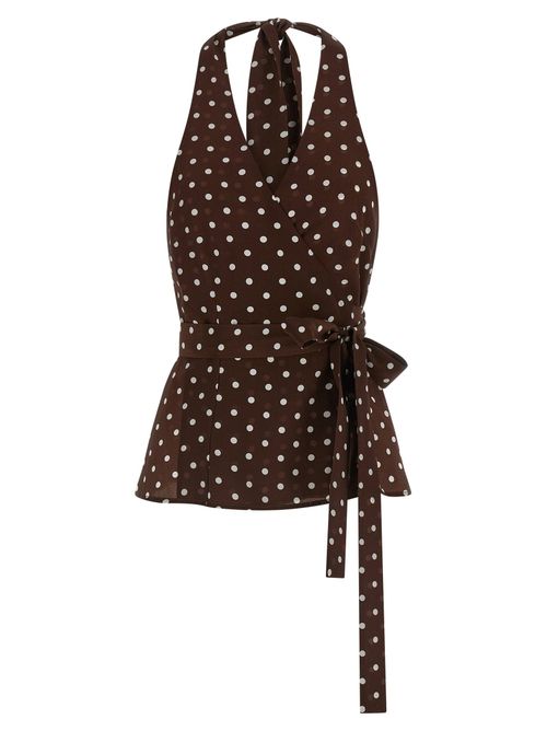 Polka Dot Silk Blouse — Brown