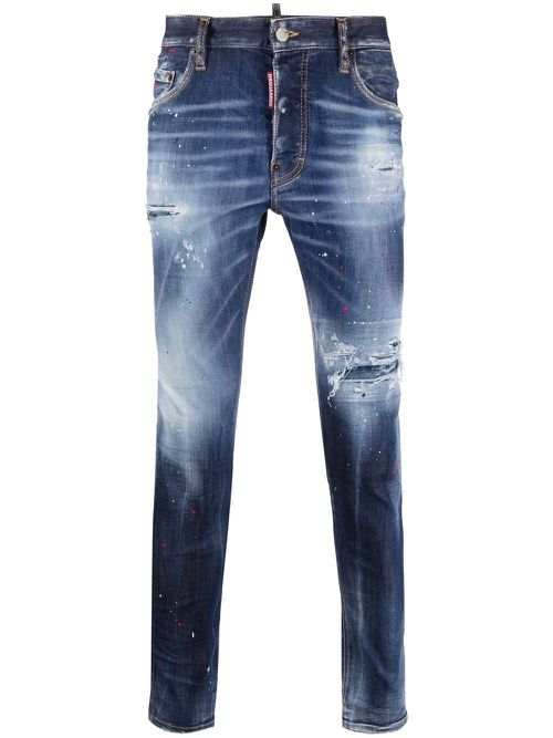 Distressed-effect straight-leg jeans - Blue