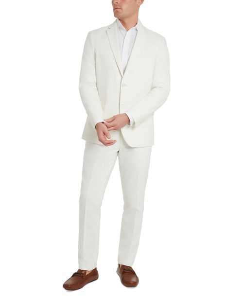 Men's Slim-Fit Stretch Linen Solid Suit - Cream