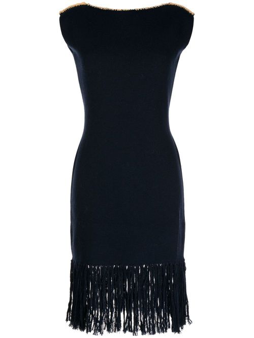 Fringed-edge wool dress - Blue