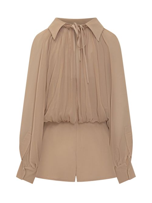 Beige Solid Shirt Collar Jumpsuit