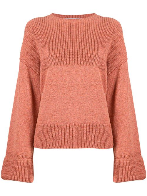 Colour-block ribbed-knit jumper - Orange