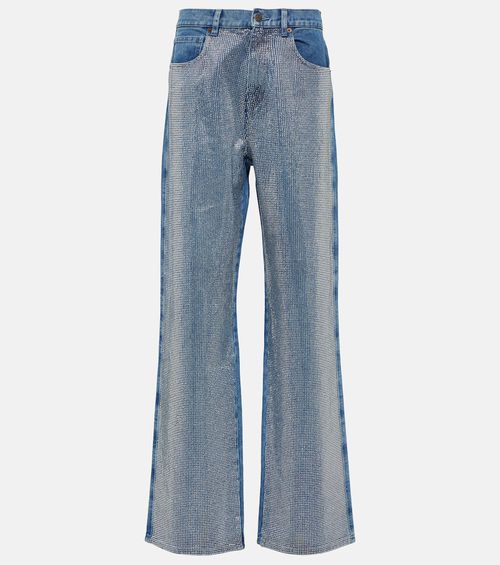 Embellished high-rise wide-leg jeans
