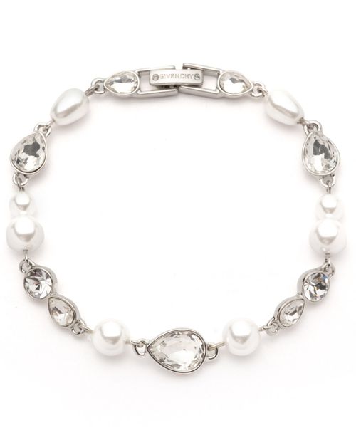 Silver-Tone Crystal & Imitation Pearl Flex Bracelet - Silver